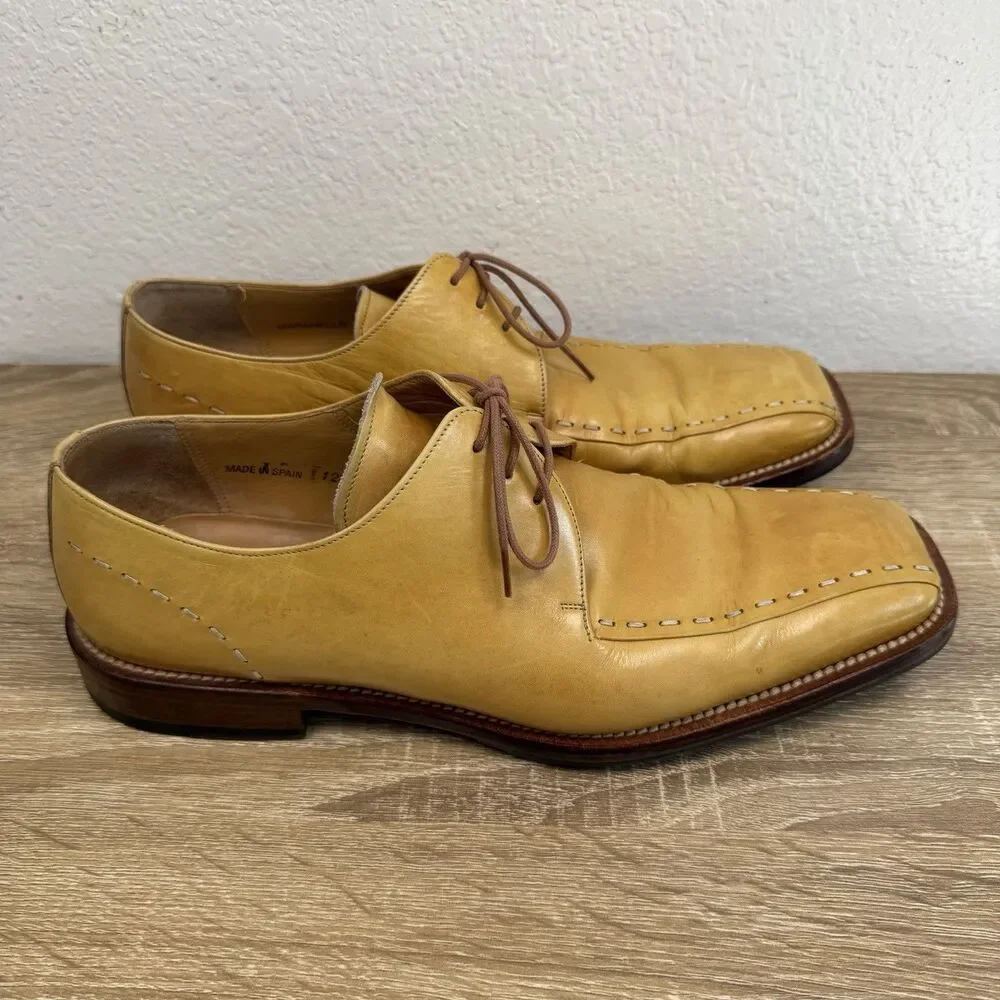 MEZLAN Maranello Oxfords Leather Shoes Sz 11 M Square Toe Yellow Tan Spain Made